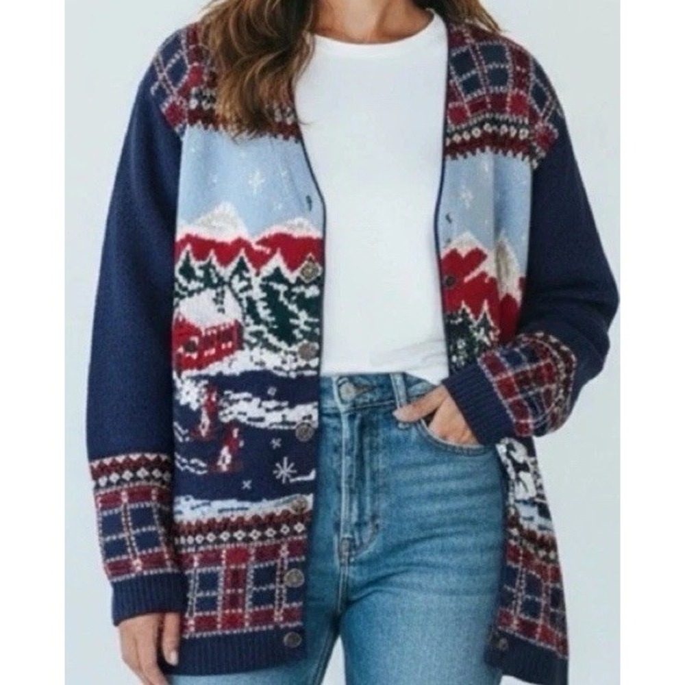 Northern Treasures Parkhurst Cardigan Sweater Grandma Cabincore Ski Medium